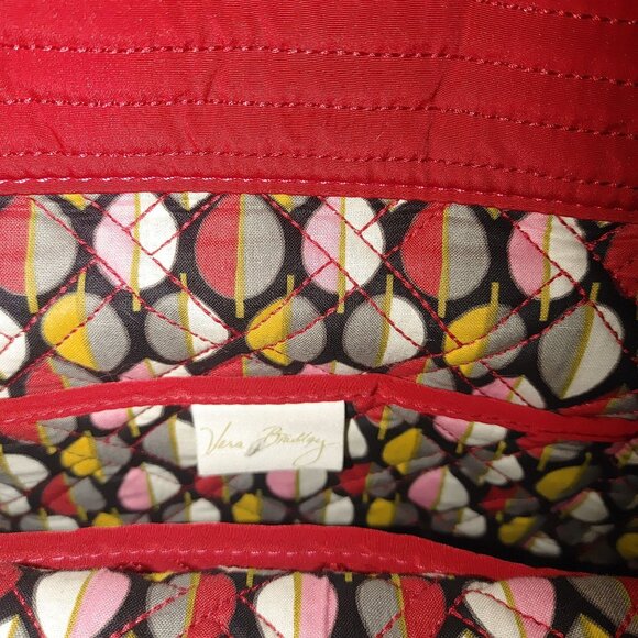 Large Vera Bradley Tall Quilted Red Tote Bag Interior Pockets Colorful Lining - Picture 2 of 13